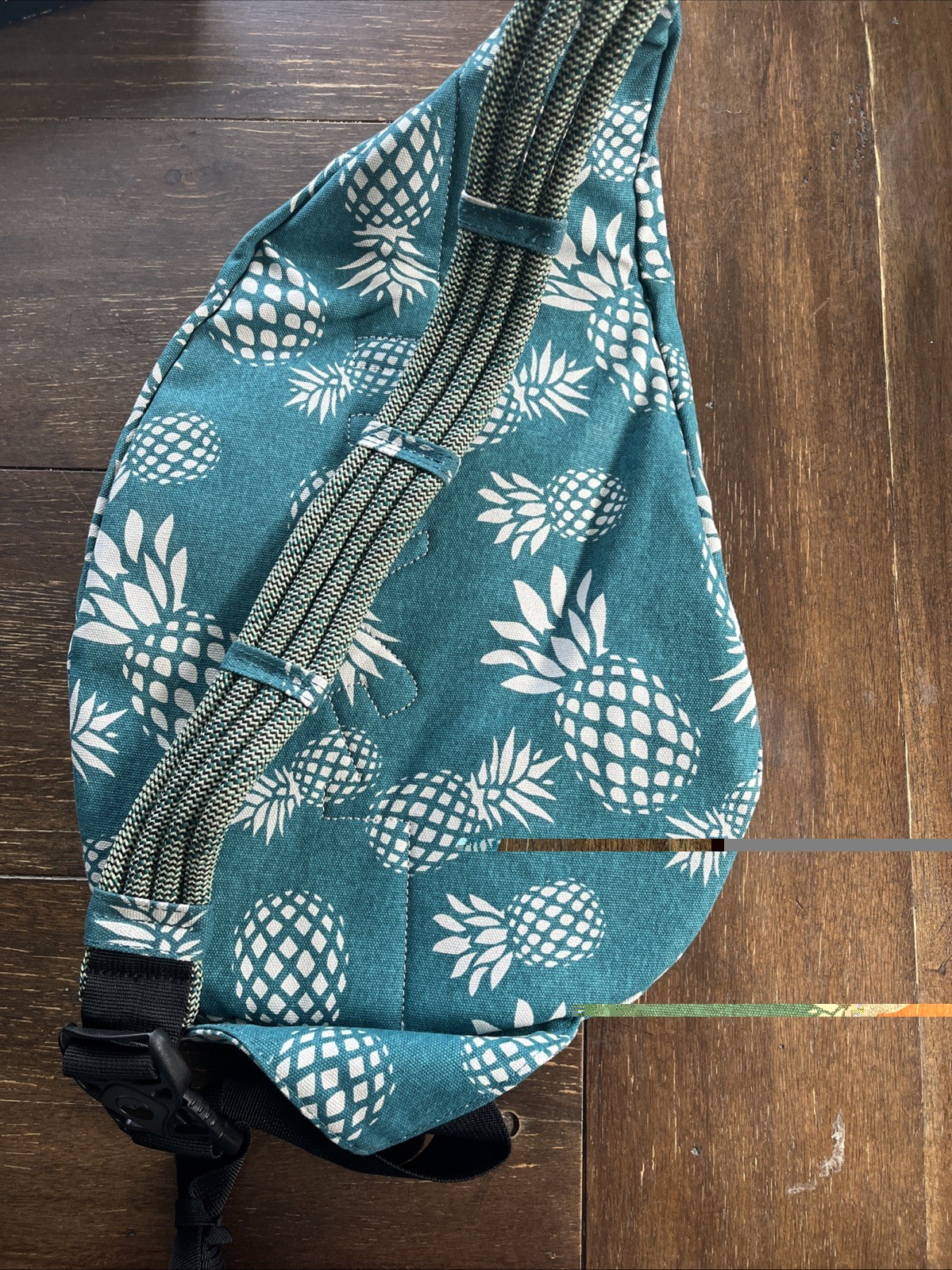 Kavu Mini Rope Sling Bag Backpack Teal With Pineapples 2