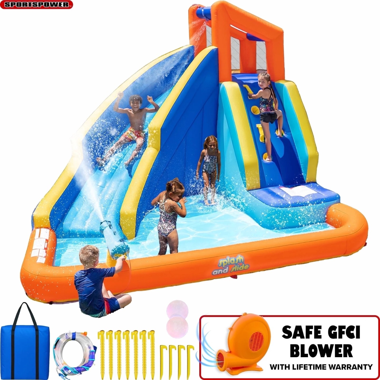 Sportspower Big Wave II Inflatable Water Slide with Climbing Wall & Splash Pool, gallery