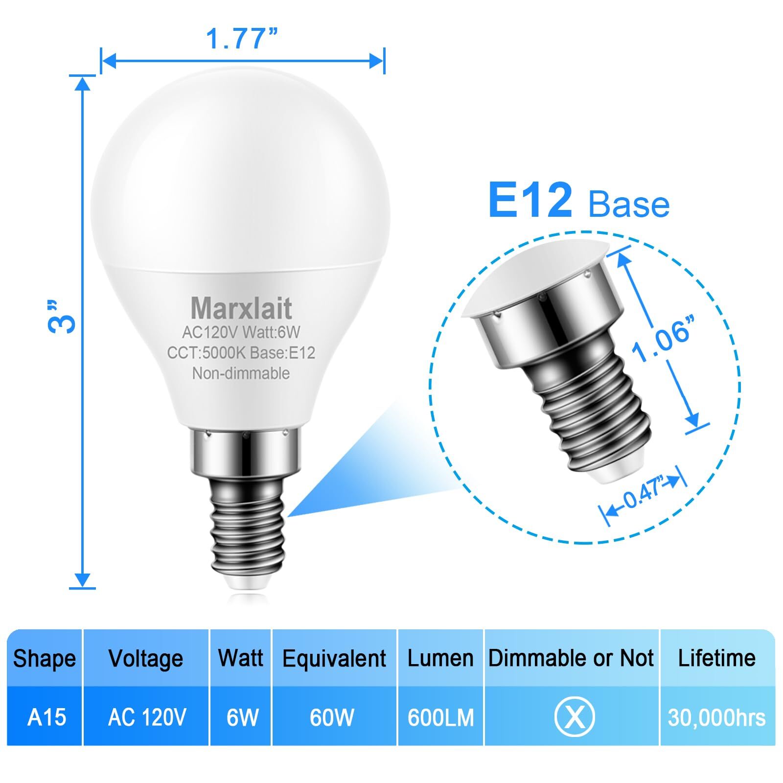 8 Pack E12 Ceiling Fan Light Bulbs 60W Equivalent Daylight White 5000K Sma gallery