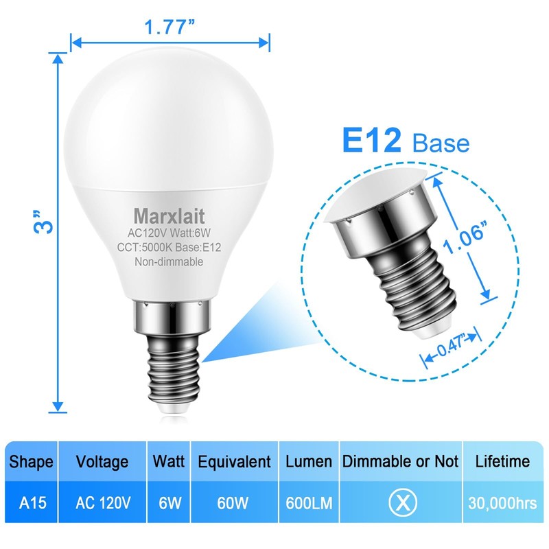 8 Pack E12 Ceiling Fan Light Bulbs 60W Equivalent Daylight White 5000K Sma gallery