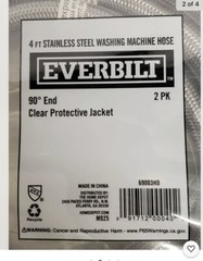 (2) Everbilt Stainless Washing Machine Hoses 4 Ft 90 Degree End