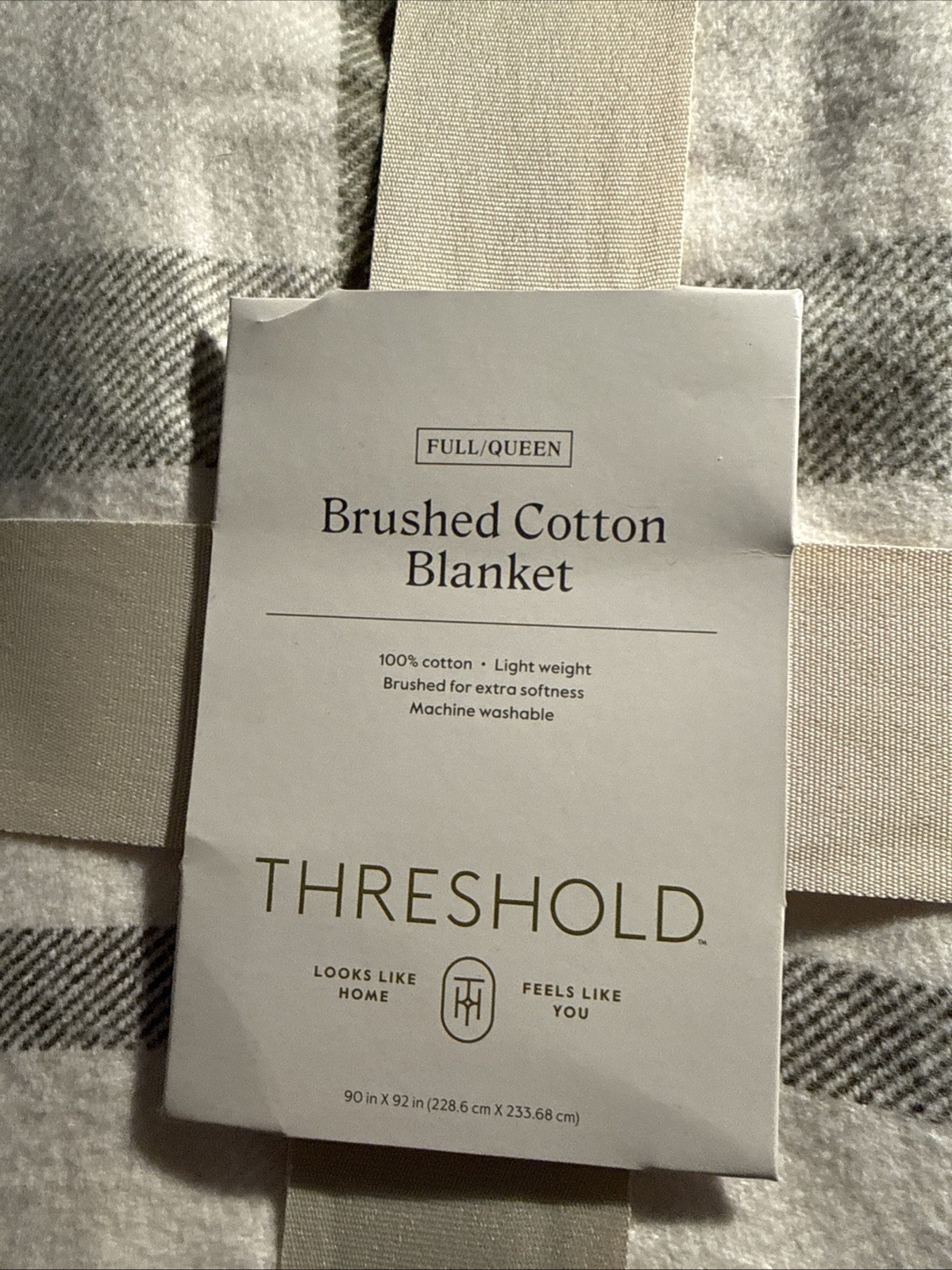 Threshold Full/Queen Brushed Cotton Blanket Green Plaid gallery