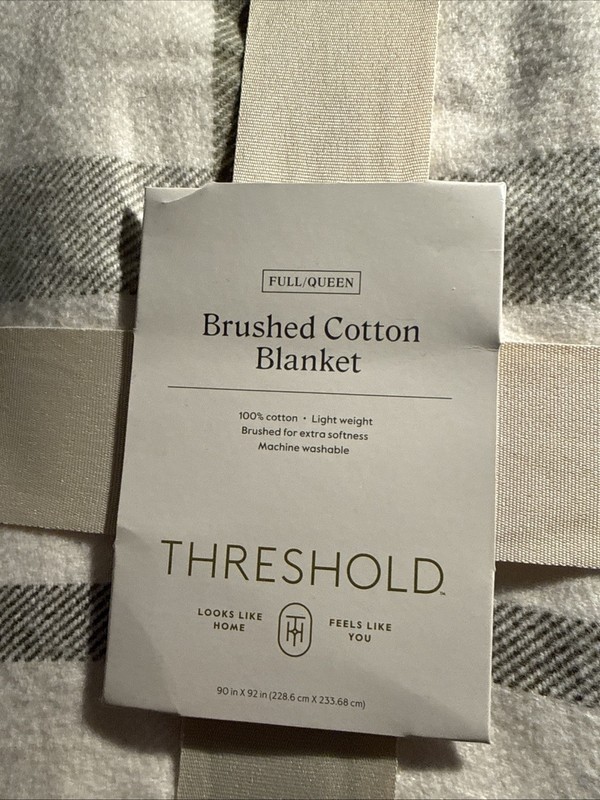 Threshold Full/Queen Brushed Cotton Blanket Green Plaid gallery
