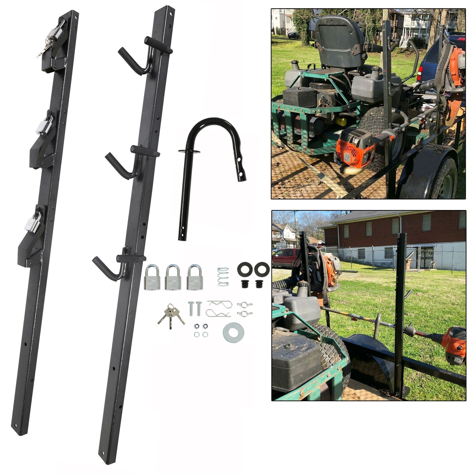 3-Place Weeder Trimmer Rack Holder for open Landscape Trailer Lockable Steel gallery