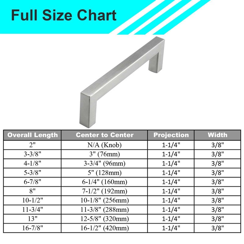 Brushed Nickel Square Kitchen Cabinet Drawer Handles Bar Pulls Stainless Steel gallery