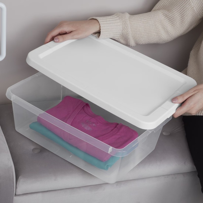 (4) 12 Quart Storage Boxes, Clear Plastic Storage Bin with Snap-On Lid, White gallery