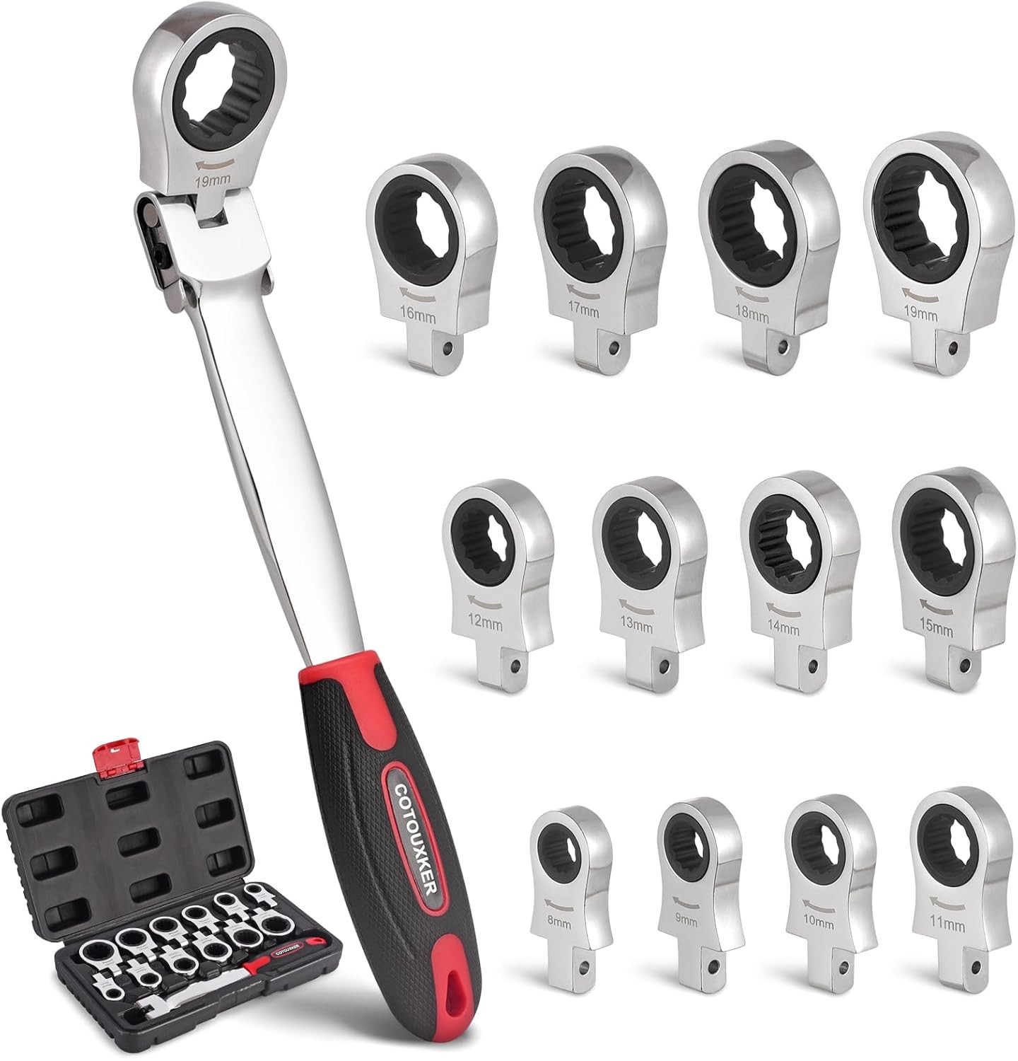 Flex Head Ratcheting Wrench Set, 8-19Mm Ratchet Wrench Set with Interchangeable gallery
