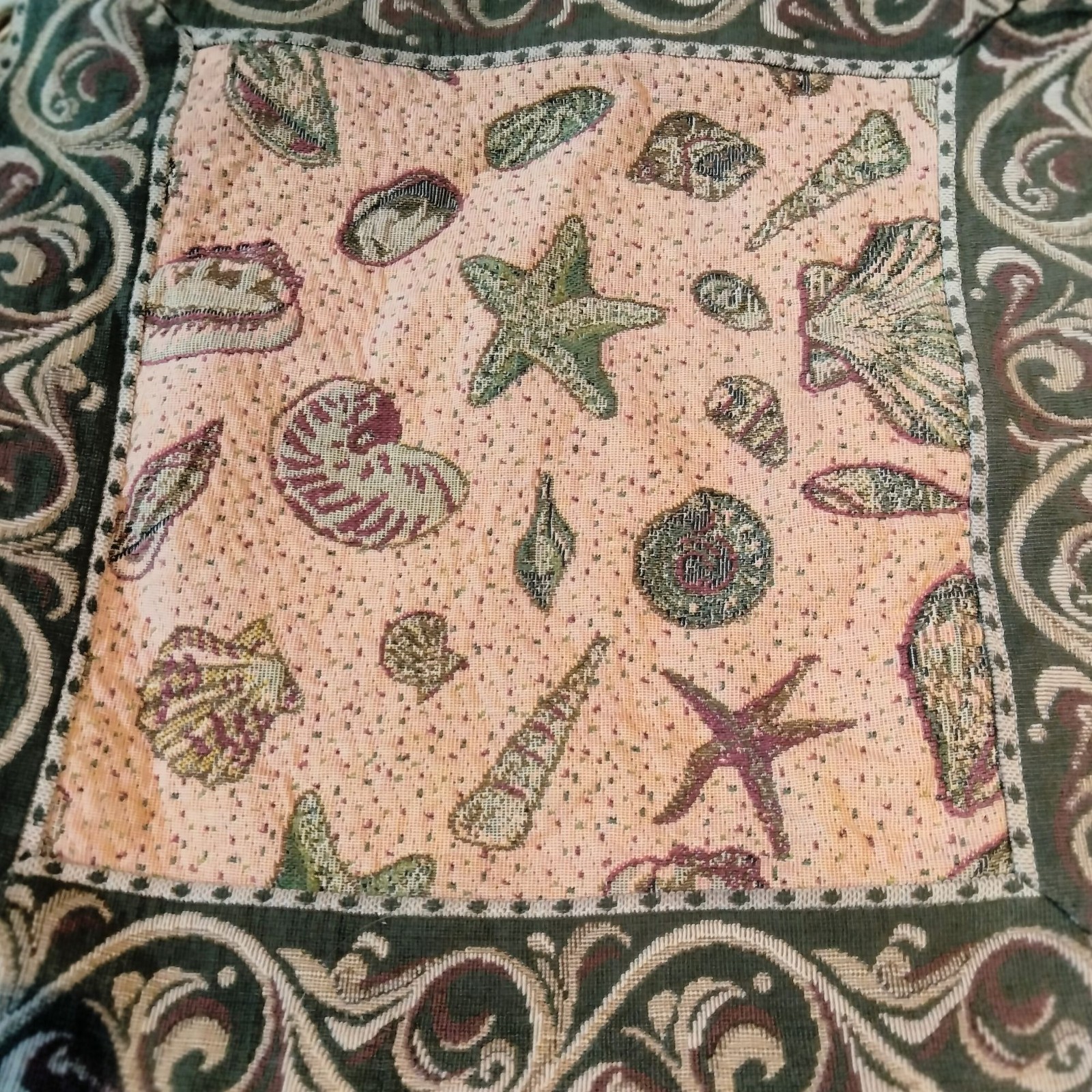 Seashell Tapestry Pillow Cover 13x13 Inches Beige Green Coastal Tropical Beachy gallery