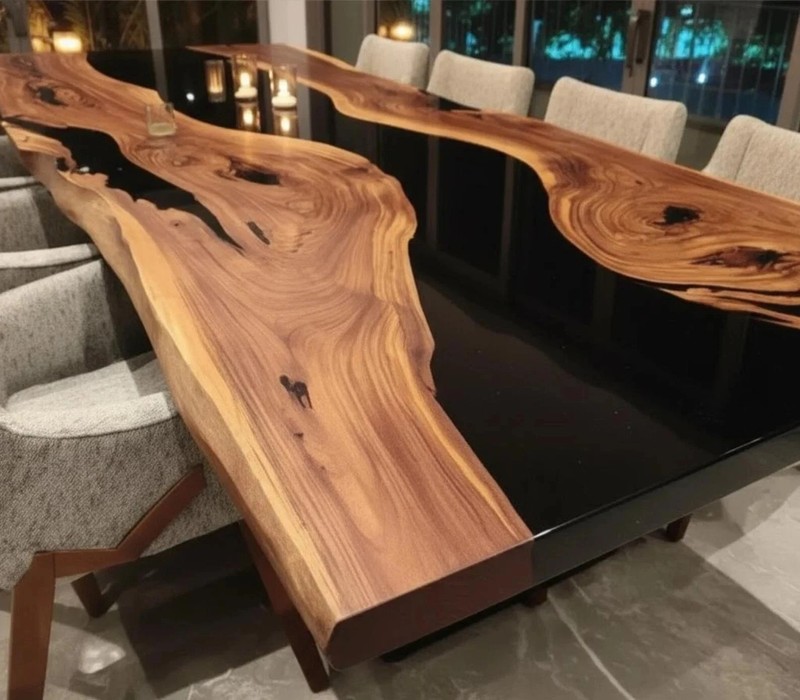Black Epoxy Walnut River Table Top 60x36 Live Edge Luxury Dining gallery