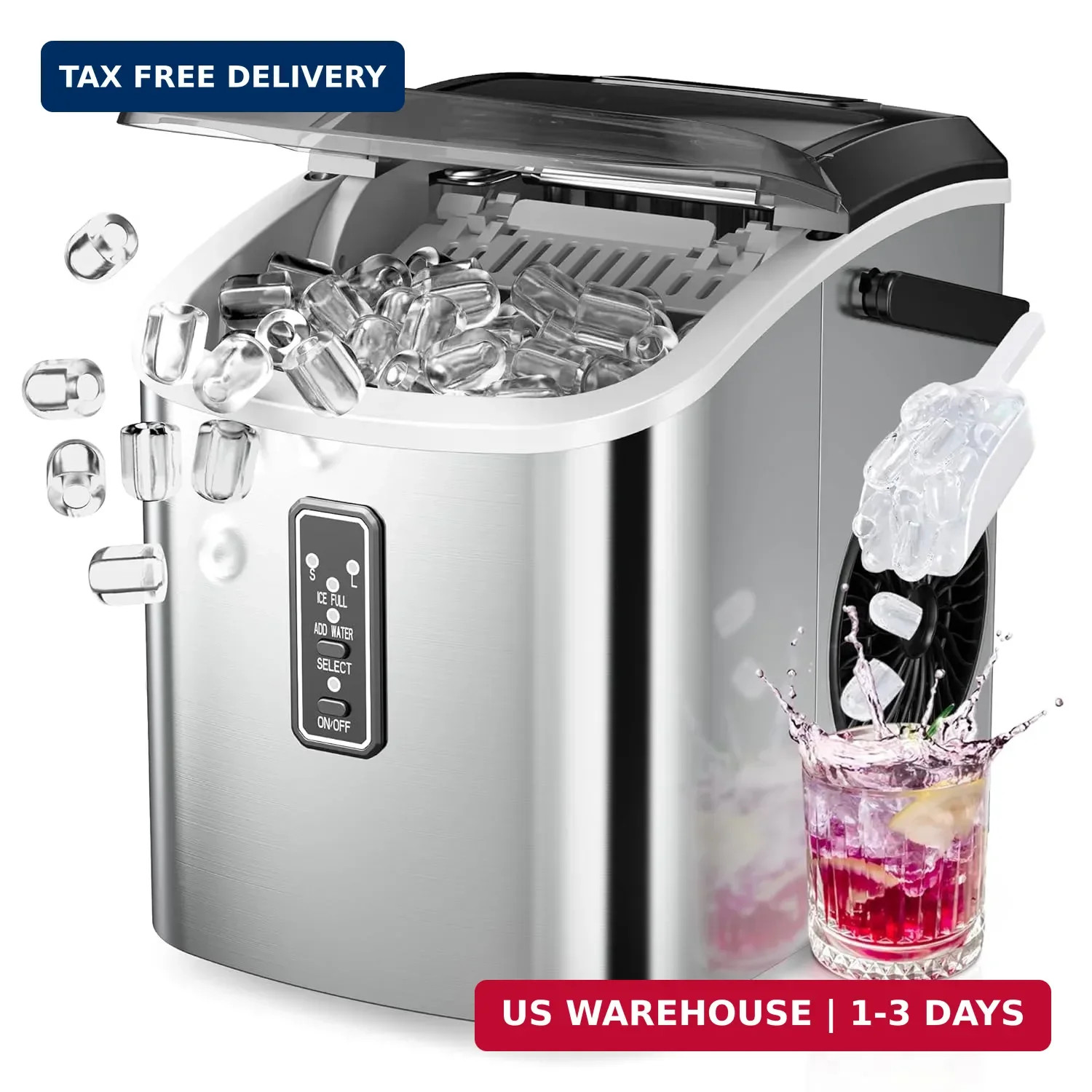 EUHOMY Ice Maker Countertop, 9 Cubes Ready in 6 Mins, 26lbs/24H, Self-Cleaning, gallery