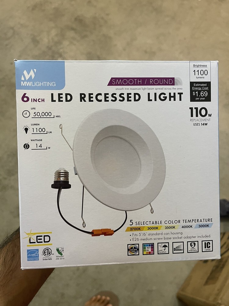 6” 5 Selectable Color Temp LED Downlight Retrofit With Smooth Trim 5/6, 18 Pack