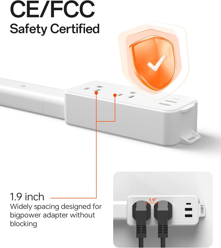 Electrical Outlet Extender with Adjustable Sticks 8"-56", 4-Way Flat Plug for Di gallery