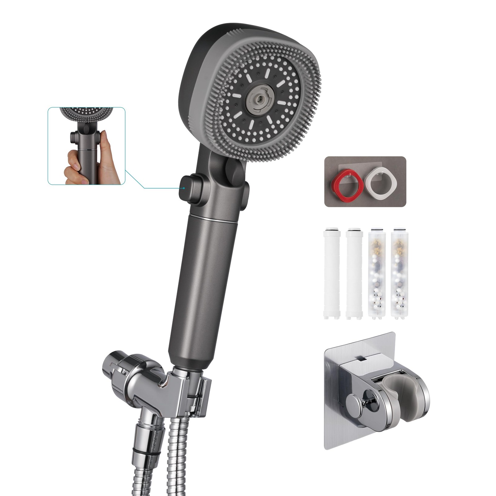 Handheld Shower Head High Pressure 79in Hose 4 Spray Modes - Water Saving gallery