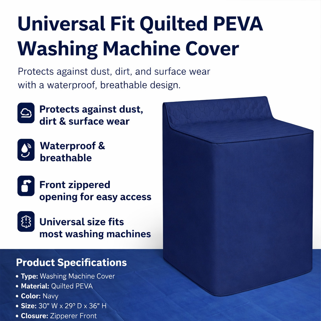 Washing Machine Cover Waterproof Quilted PEVA Zippered Heavy Duty Blue gallery