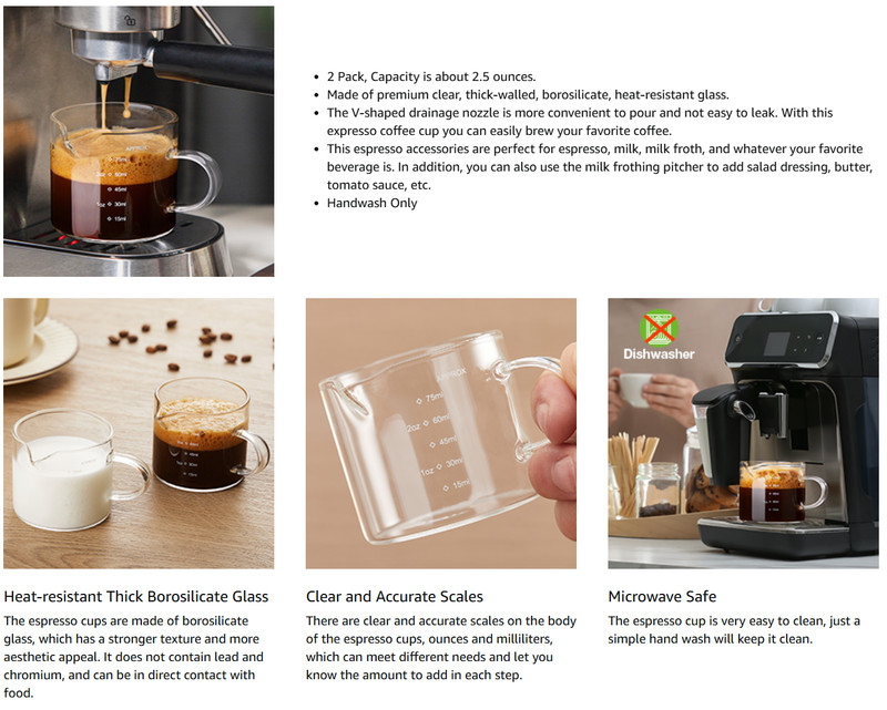 2 Pack Measuring Cups, 75ML Espresso Cups with Handle, Espresso Shot Glasses ... gallery