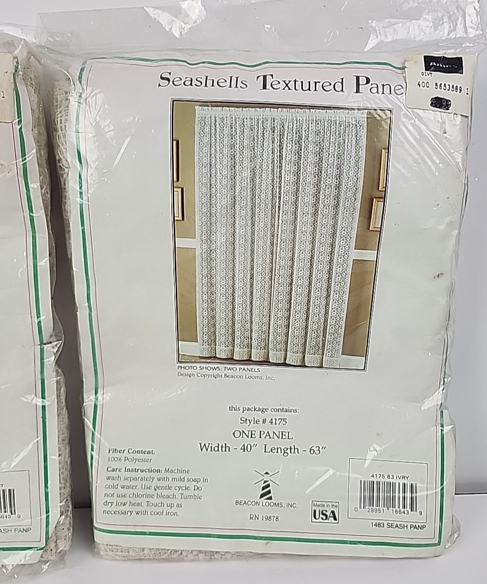 Beacon Looms Window Panel Curtain Ivory LACE Seashells #4175 40" X 63” 2 Panels gallery