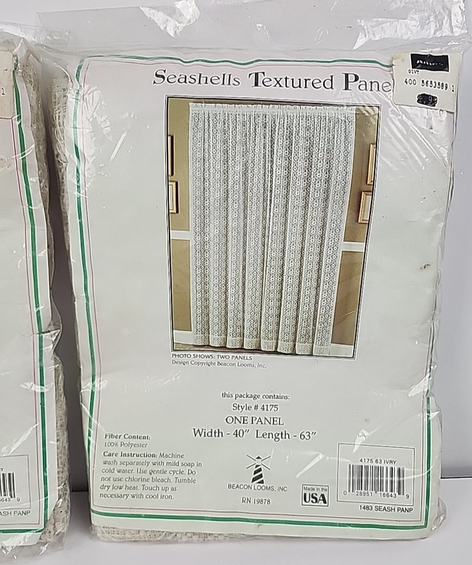 Beacon Looms Window Panel Curtain Ivory LACE Seashells #4175 40" X 63” 2 Panels gallery