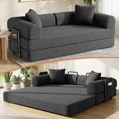 3 Seater Sleeper Sofa Bed Couch Convertible Pull-Out Bed + Side Pockets Washable