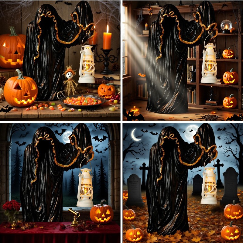 Halloween Cracker Barrel Ghost Witch Messenger w/ Lantern Ghost Statue Ornament gallery