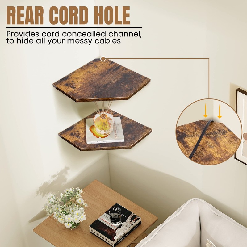 4 PCS Corner Floating Shelves Wall Mount Rustic Wood Storage Display Brown gallery