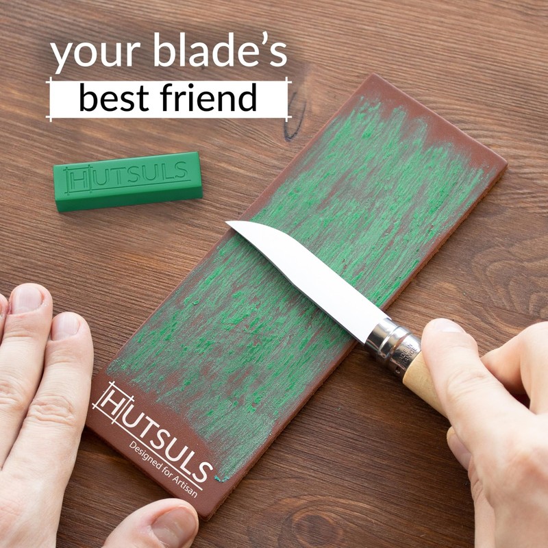 Leather Strop Brown Two Sided Vegetable Tanned with Green Honing Compound Guide gallery