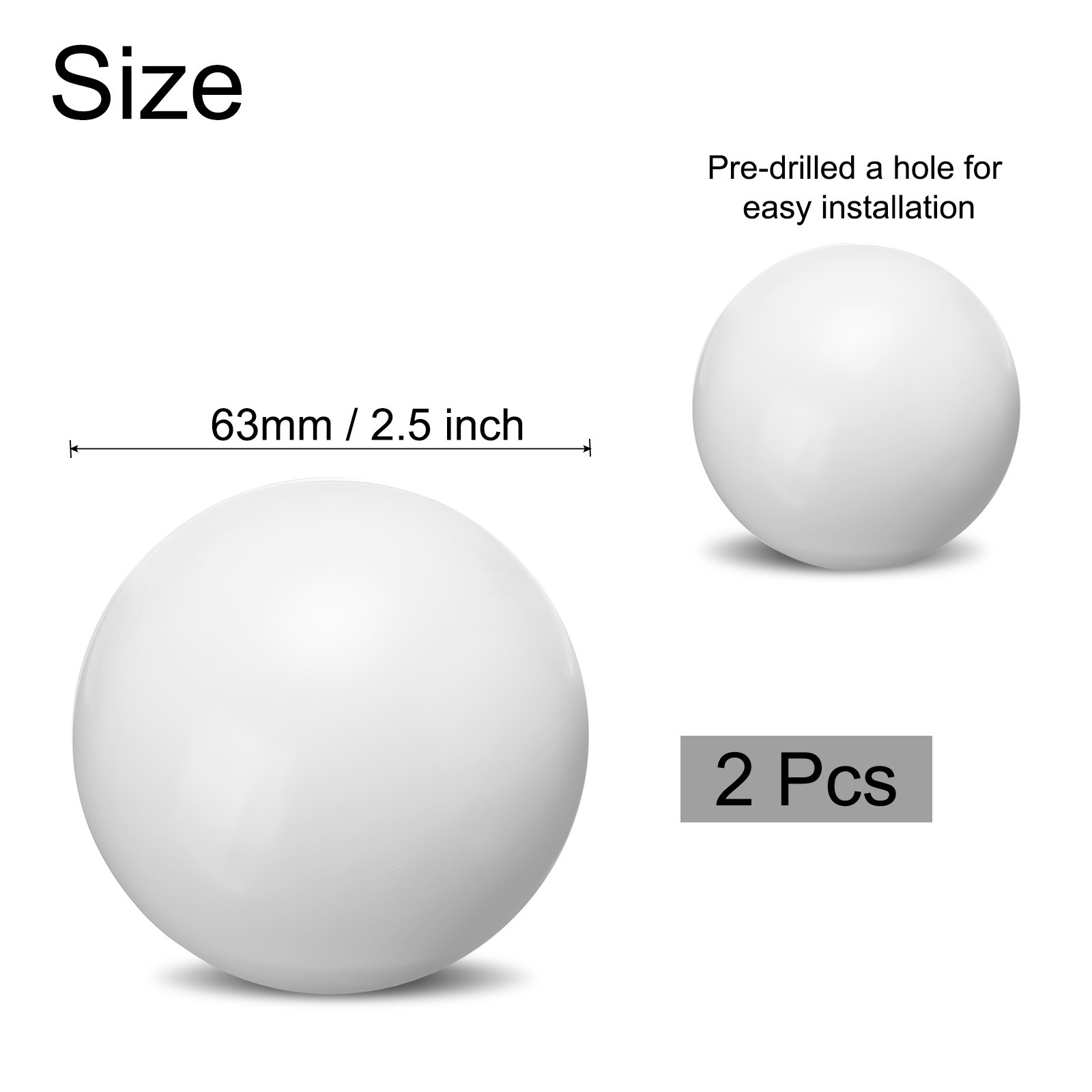 2Pcs Gazing Ball 2.5 Inch 63mm Reflective Sphere Polished Bright White gallery