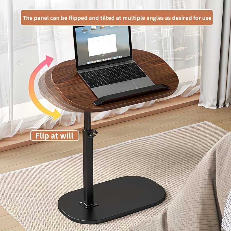 Walnut C-Shaped Sofa Side Table Adjustable Laptop Desk & Snack Tray for Bed/Couc gallery