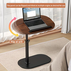 Walnut C-Shaped Sofa Side Table Adjustable Laptop Desk & Snack Tray for Bed/Couc