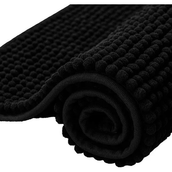 Luxury Chenille Bath Rugs Soft Bathroom Mats - 24x60 - Black gallery