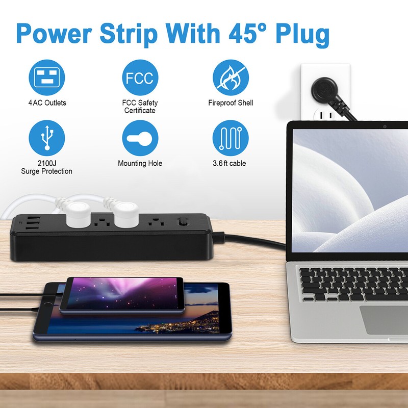 Wall Mountable USB Surge Protector Power Strip with USB Ports 4/8 Outlet Plugs gallery