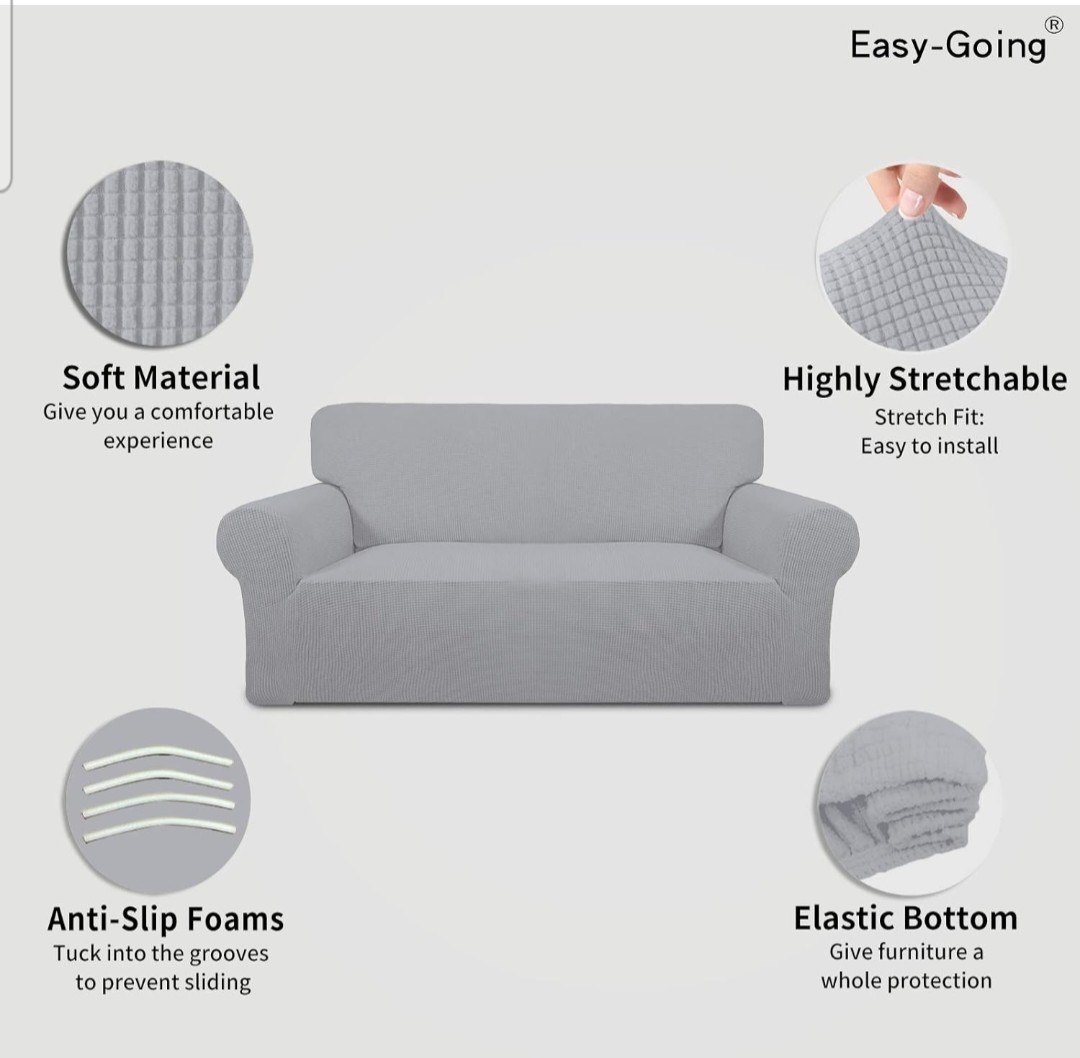 Easy-Going Stretch Loveseat Slipcover Gray Soft Material Anti-Slip Foams gallery