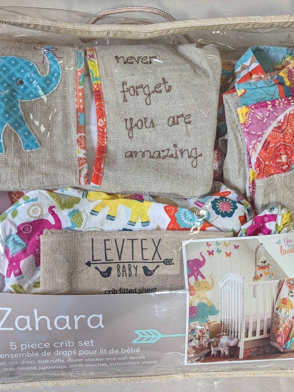 Levtex Taupe Crib Set with Elephant characters andTeal Accent gallery