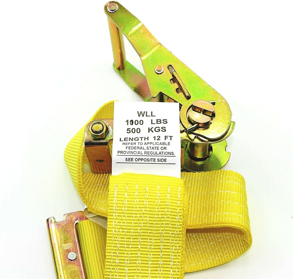E-Fitting Ratchet Strap Tie Down 2IN x 12FT 3000LBS Break Strength 1000LBS WLL