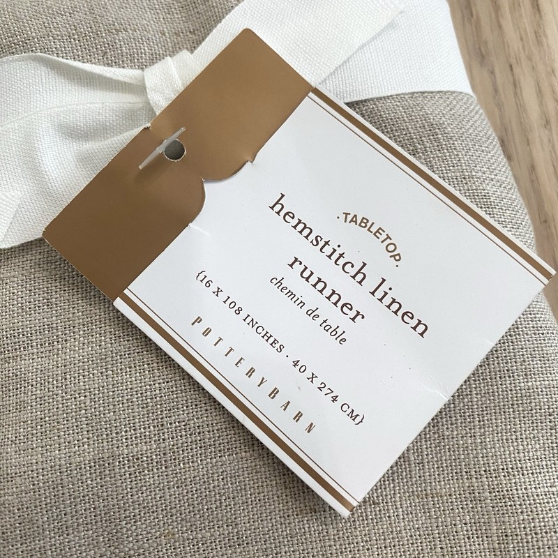Pottery Barn Hemstitch Table Runner 16" x 108" Natural Tan Color Linen New gallery