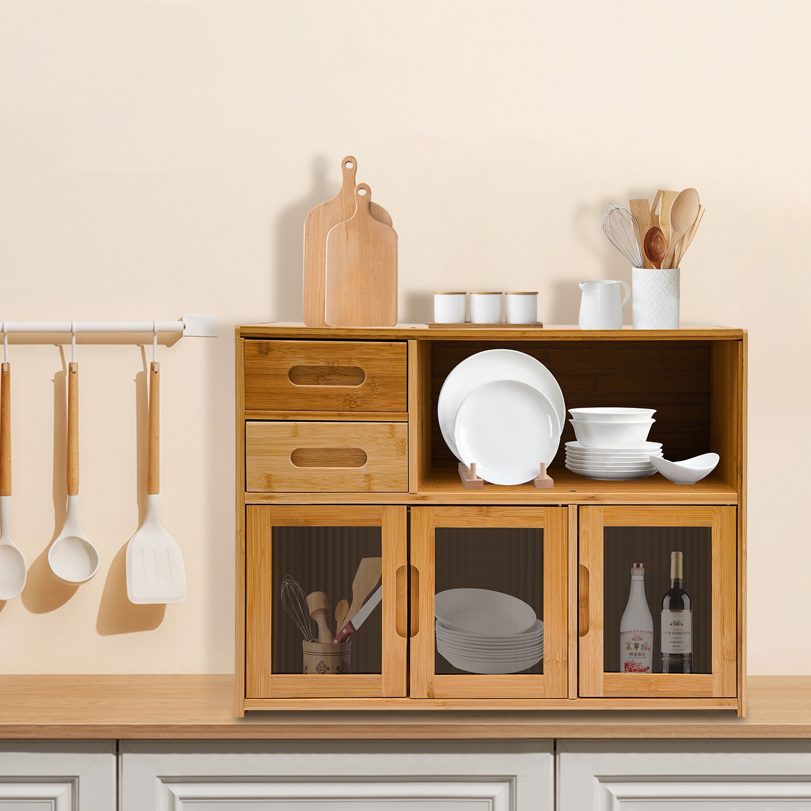 Home Wood Storage Cabinet Kitchen Storage Cabinet Floor Mount Pantry Cabinet gallery