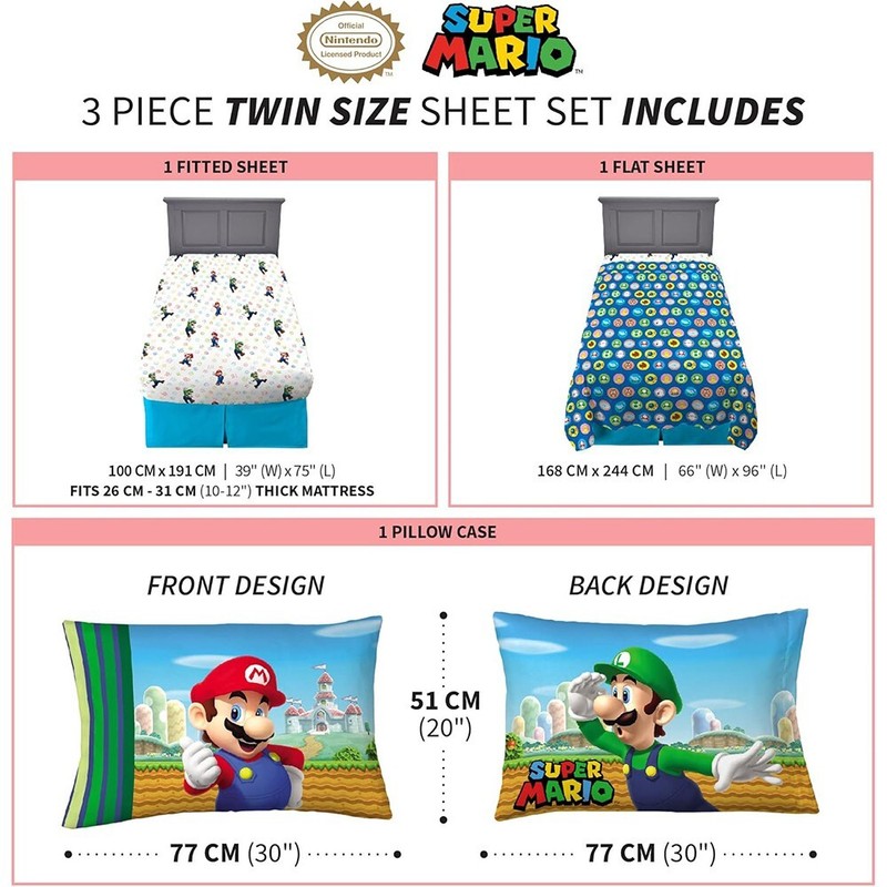 Super Mario Twin 3-Pcs Soft Microfiber Multicolor Bedding Sheet Set for Kids gallery