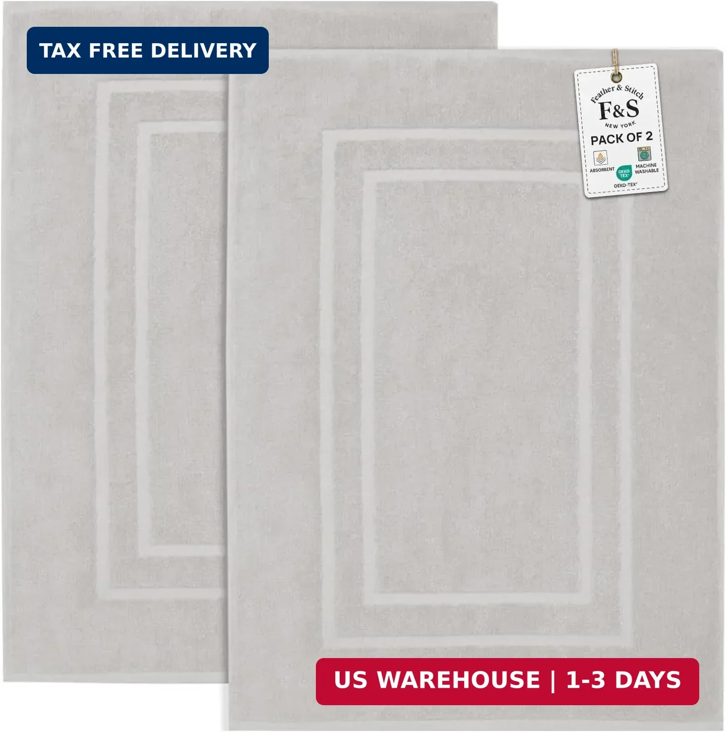 2 Piece Cotton Bath Mat Set Non-Slip Absorbent Washable Bathroom Rug Gray 20x32 gallery