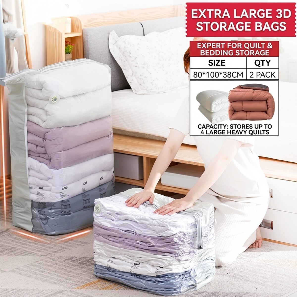 2x Vacuum Storage Bags Jumbo Cube Extra Large Vacuum Seal Bags Closet Organizer gallery