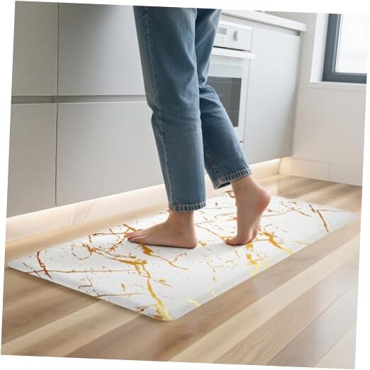 UKISS marbling Kitchen Rugs, Cushioned Kitchen Mats, 17.3 x 28 inches White gallery