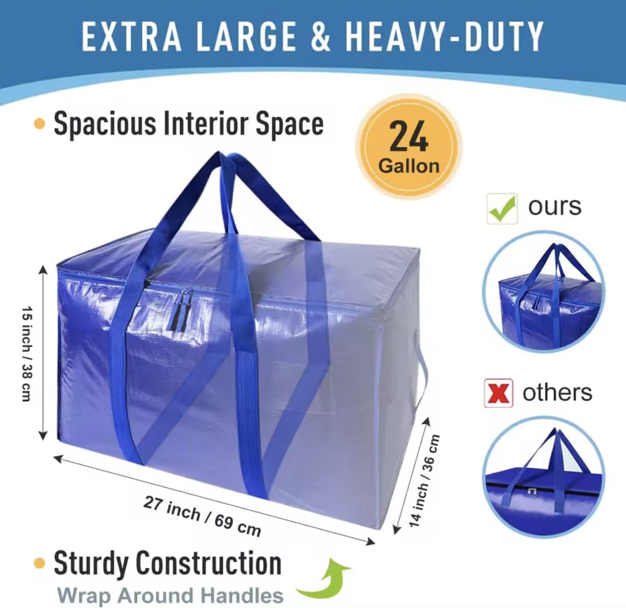 Extra Large Moving Bags Heavy Duty with Zippers & Carrying 6 Pack Blue gallery