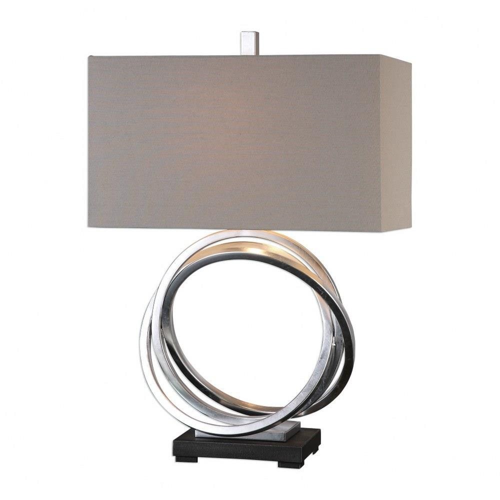 1 Light Contemporary Table Lamp with Metallic Silver Iron Rings and Retangle gallery