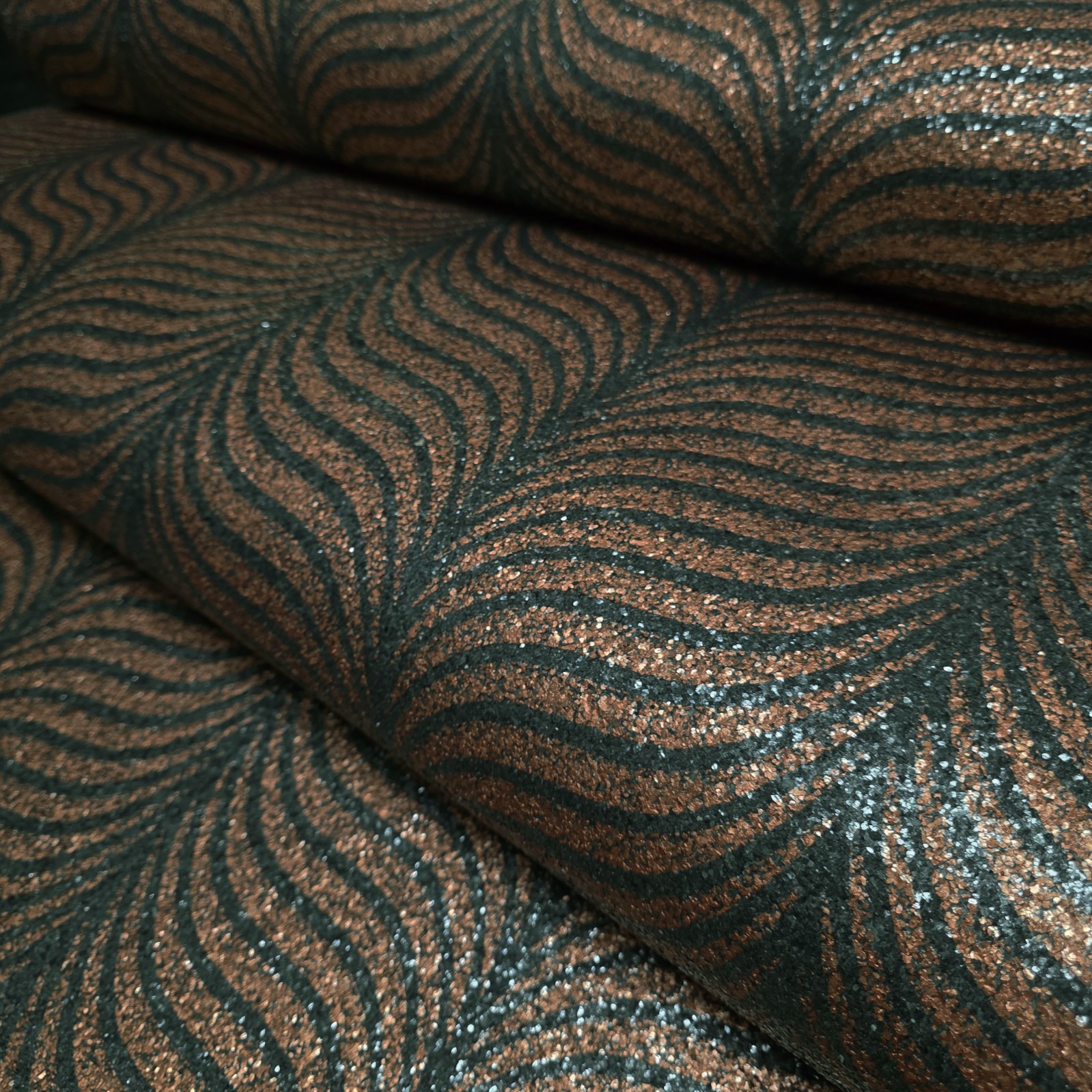 Emerald green copper bronze Natural Terra Mica Stone art deco feather Wallpaper gallery