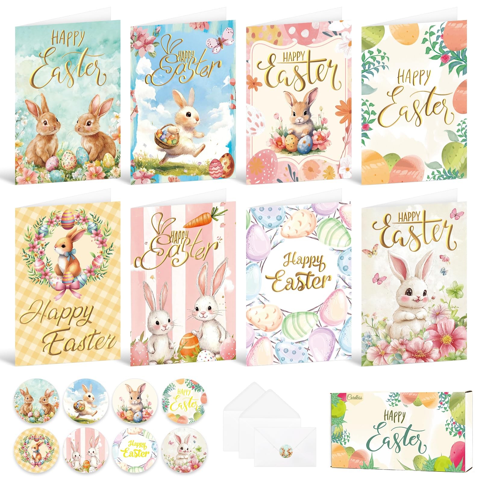 24 Pack Gold Foiled Vintage Bulk Easter Cards with 4 x 6 inches, Pink gallery