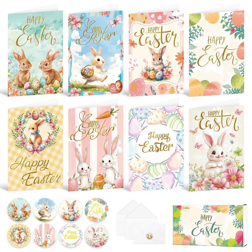 24 Pack Gold Foiled Vintage Bulk Easter Cards with 4 x 6 inches, Pink