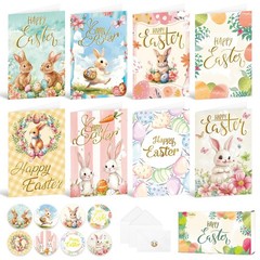 24 Pack Gold Foiled Vintage Bulk Easter Cards with 4 x 6 inches, Pink