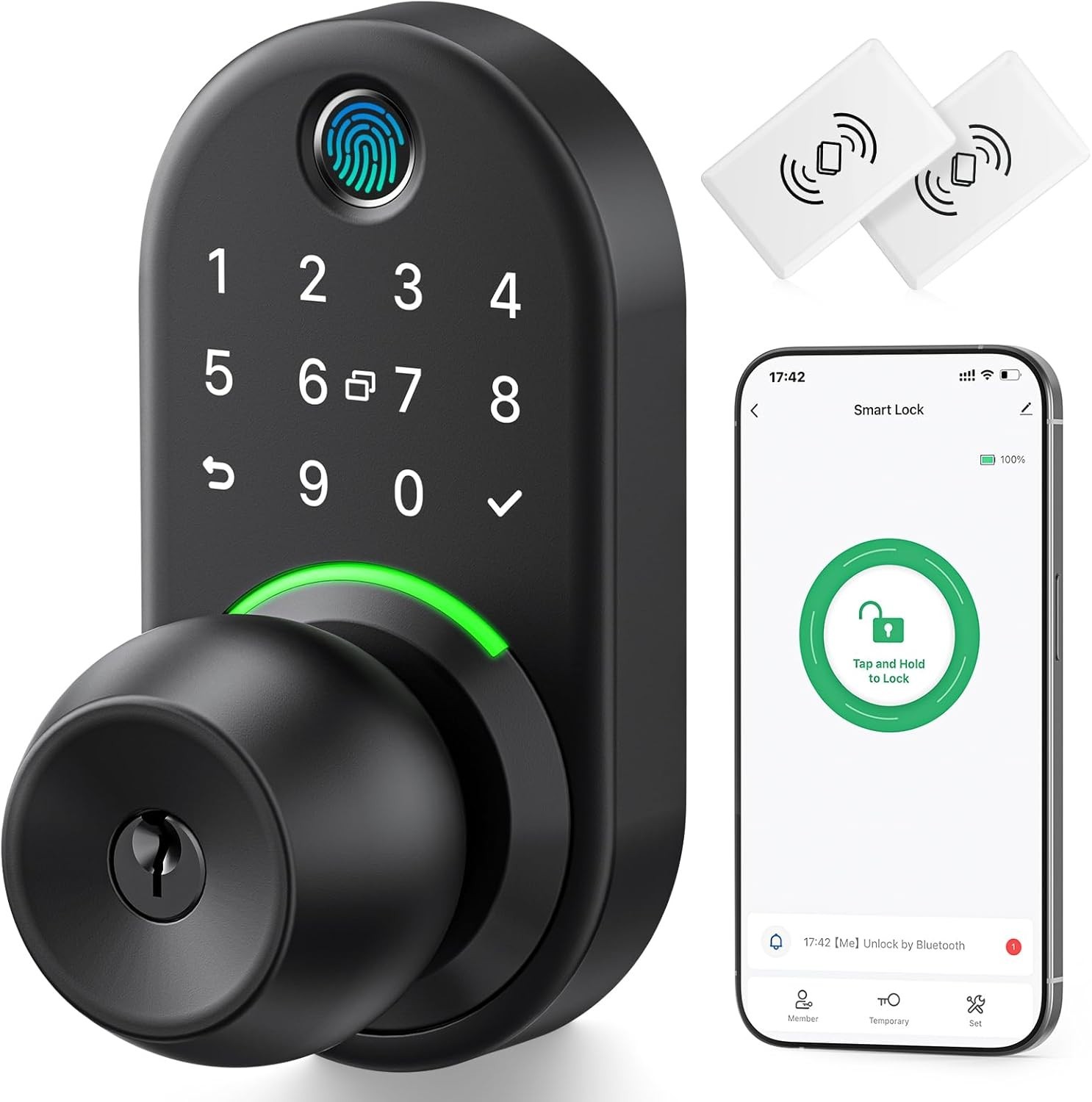 Yamiry YR05 Smart Door Lock Keypad Fingerprint Knob Matte Black Keyless gallery