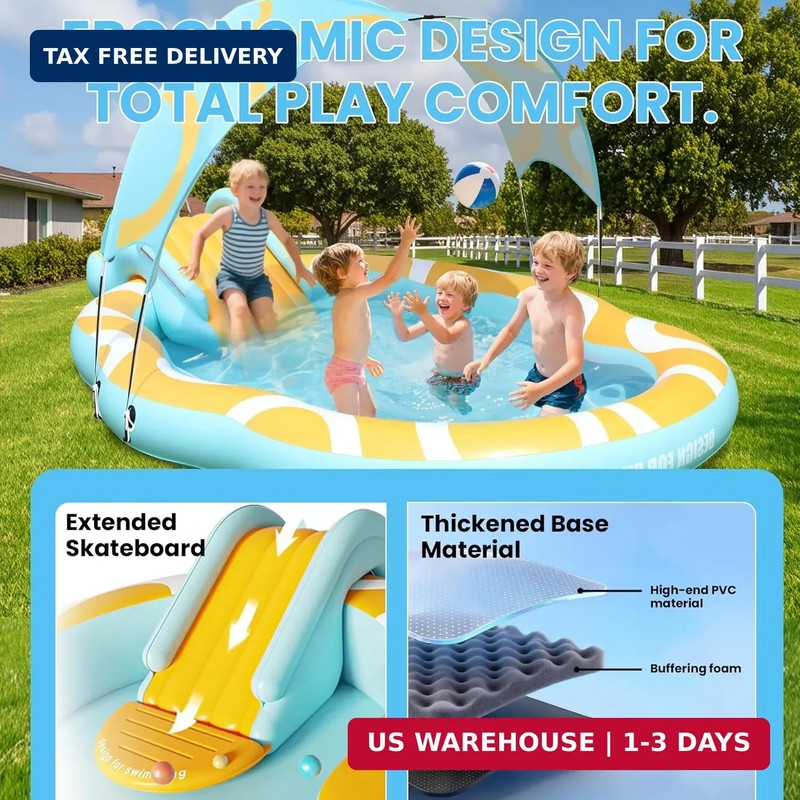 Kiddie Pool with Slide and Canopy, Inflatable Kids Pool with Slide Large Durable gallery