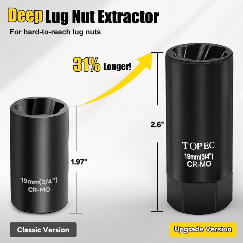 Topec 17MM Deep Lug Nut Extractor Socket - 1/2" Drive Stripped Bolt Nut Remover gallery