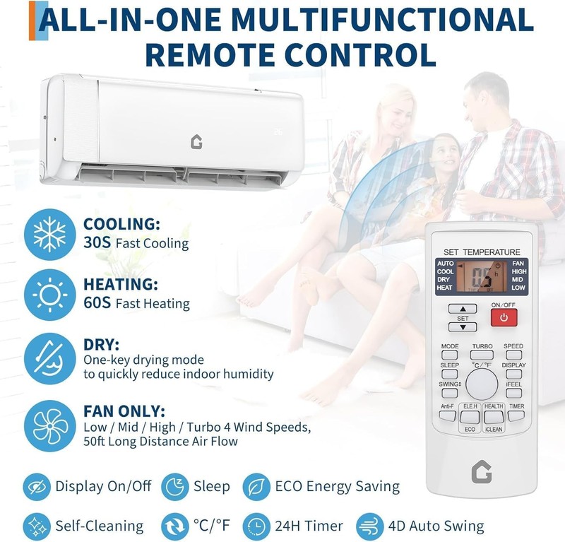 18000 BTU Mini Split Air Conditioner with Heat Pump 19 SEER 1.5 Ton Inverter AC gallery