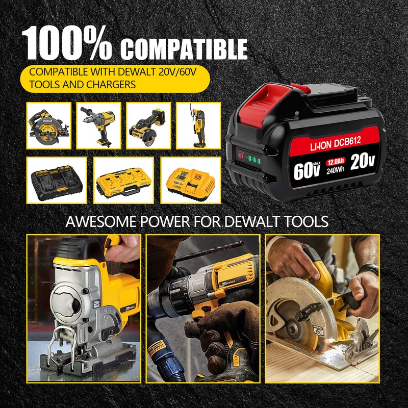 For Dewalt DCB612 FLEXVOLT 20V/60V MAX Lithium Battery DCB606-2 DCB609 DCB612-2 gallery